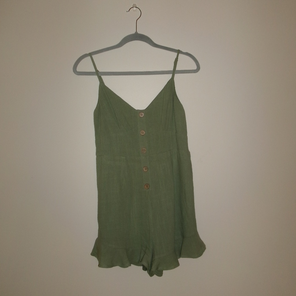 Army green button romper